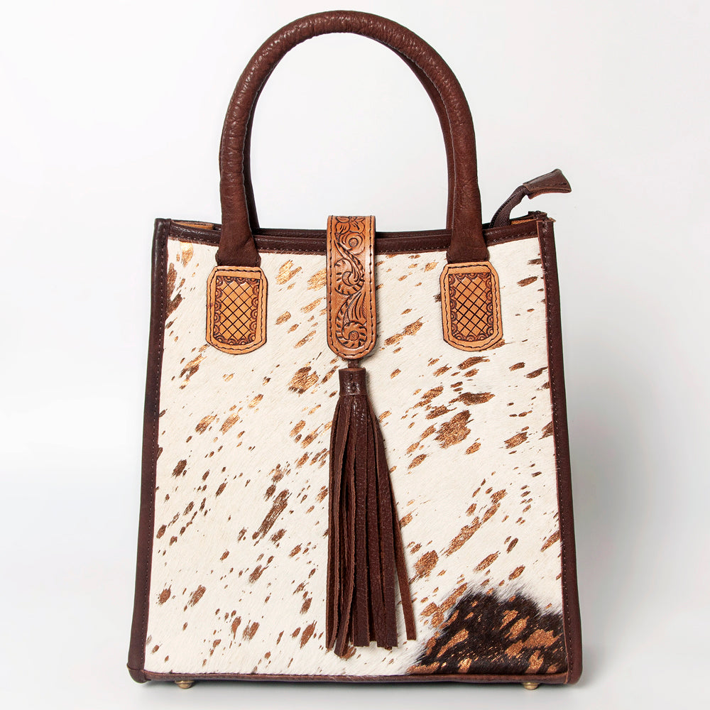 LC-ADBGA279 American Darling Cowhide Tote with Tooled Leather & Tassel Genuine Hair-On Hide