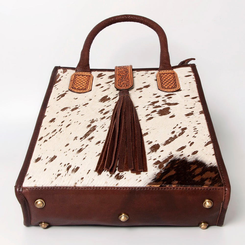 LC-ADBGA279 American Darling Cowhide Tote with Tooled Leather & Tassel Genuine Hair-On Hide