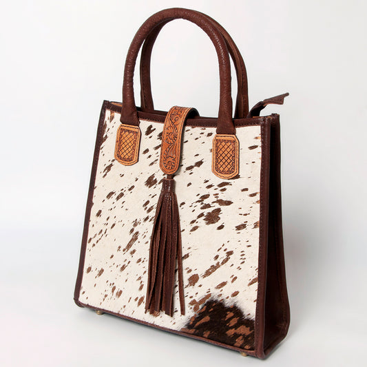 LC-ADBGA279 American Darling Cowhide Tote with Tooled Leather & Tassel Genuine Hair-On Hide