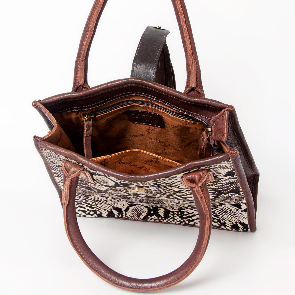 LC-ADBGA279 American Darling Cowhide Tote with Tooled Leather & Tassel Genuine Hair-On Hide