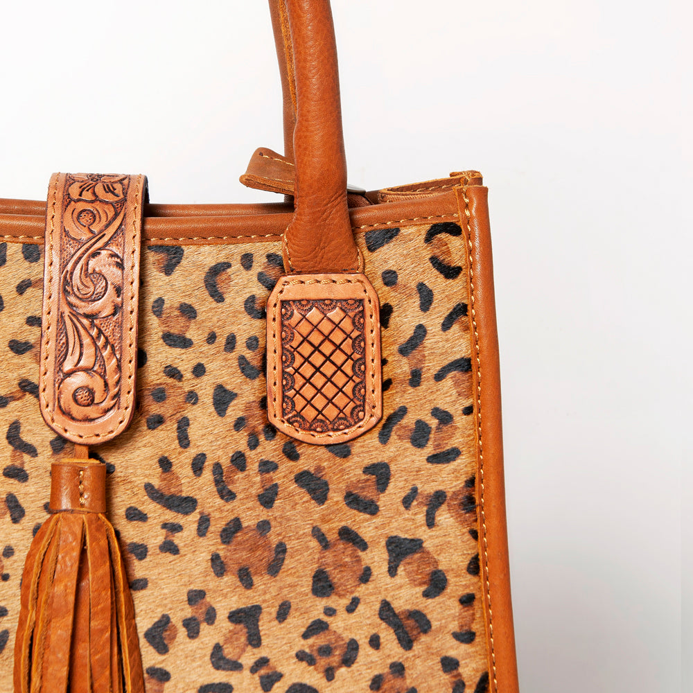LC-ADBGA279 American Darling Cowhide Tote with Tooled Leather & Tassel Genuine Hair-On Hide