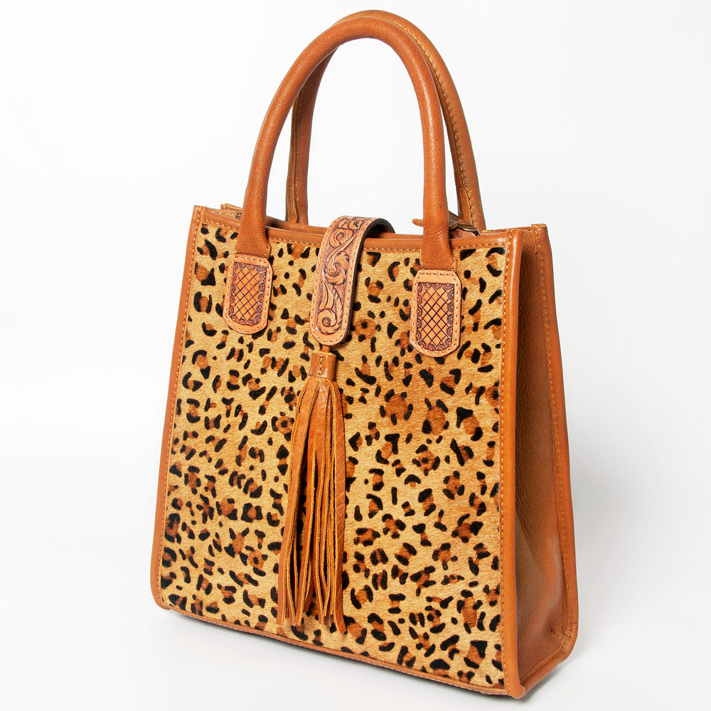 LC-ADBGA279 American Darling Cowhide Tote with Tooled Leather & Tassel Genuine Hair-On Hide