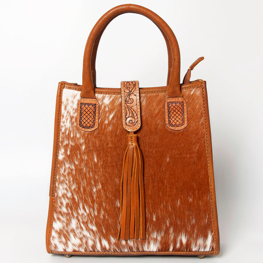 LC-ADBGA279 American Darling Cowhide Tote with Tooled Leather & Tassel Genuine Hair-On Hide