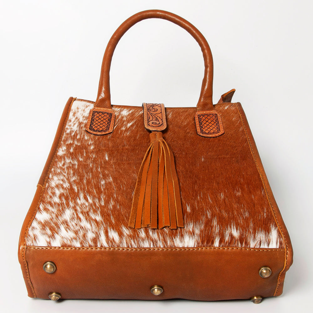 LC-ADBGA279 American Darling Cowhide Tote with Tooled Leather & Tassel Genuine Hair-On Hide