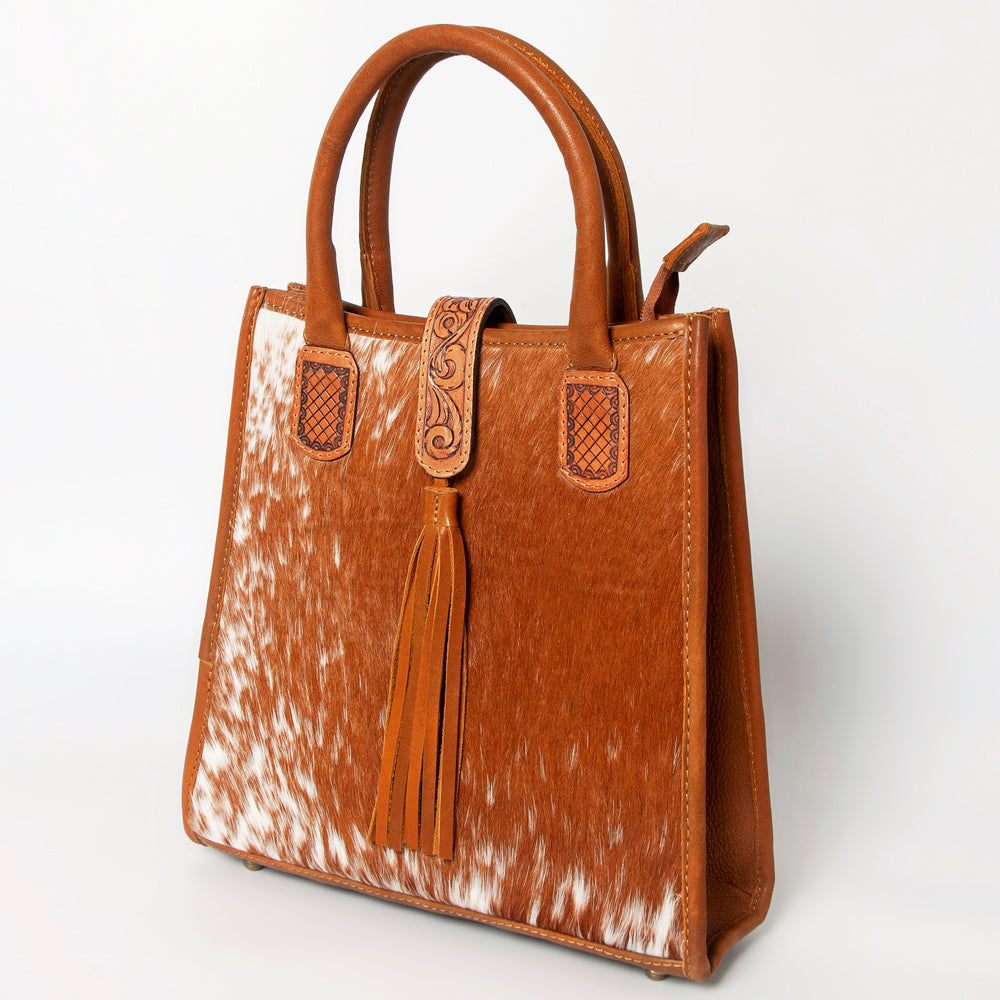 LC-ADBGA279 American Darling Cowhide Tote with Tooled Leather & Tassel Genuine Hair-On Hide