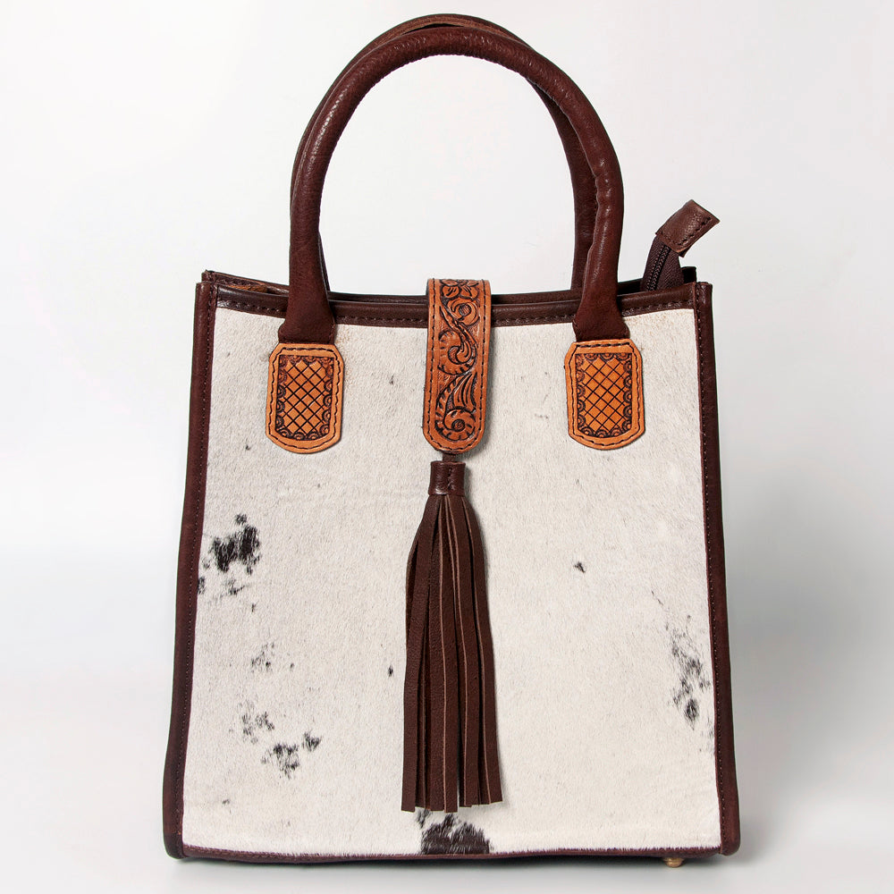 LC-ADBGA279 American Darling Cowhide Tote with Tooled Leather & Tassel Genuine Hair-On Hide