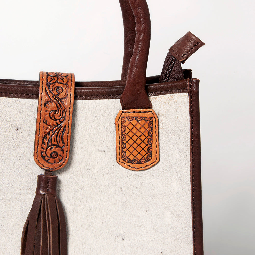 LC-ADBGA279 American Darling Cowhide Tote with Tooled Leather & Tassel Genuine Hair-On Hide
