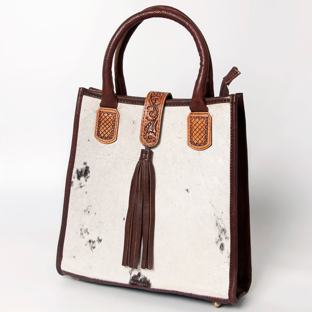 LC-ADBGA279 American Darling Cowhide Tote with Tooled Leather & Tassel Genuine Hair-On Hide