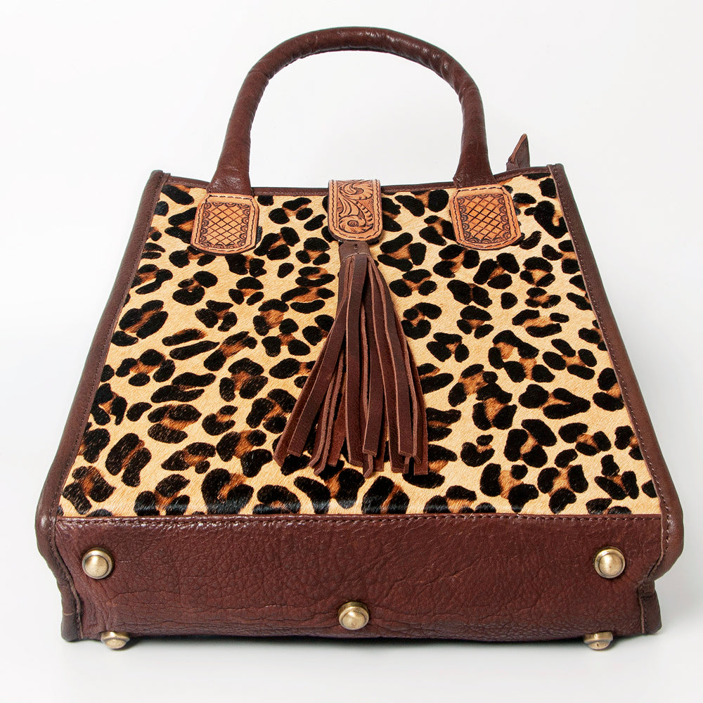 LC-ADBGA279 American Darling Cowhide Tote with Tooled Leather & Tassel Genuine Hair-On Hide