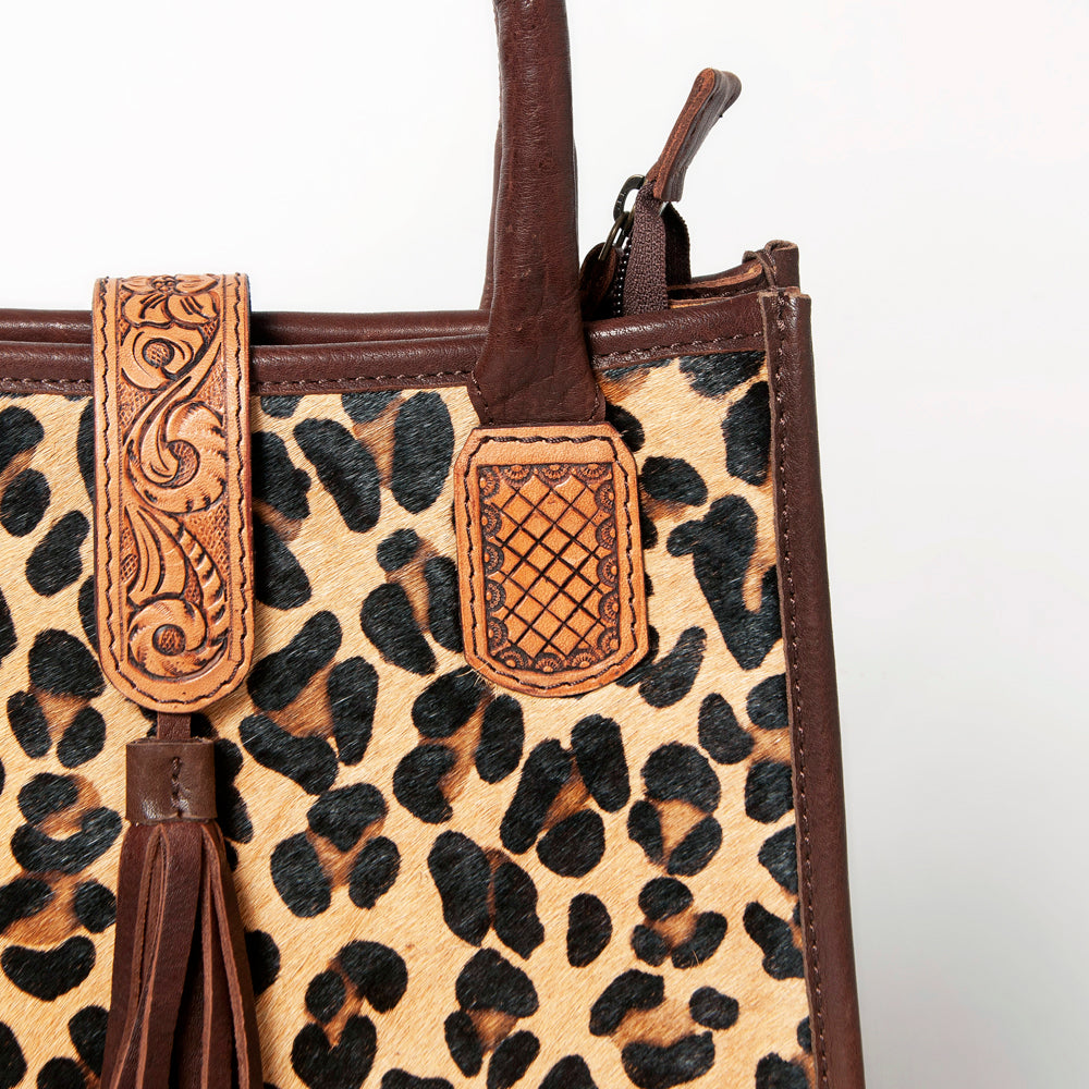 LC-ADBGA279 American Darling Cowhide Tote with Tooled Leather & Tassel Genuine Hair-On Hide