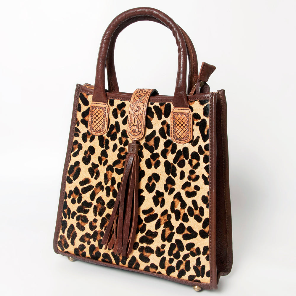 LC-ADBGA279 American Darling Cowhide Tote with Tooled Leather & Tassel Genuine Hair-On Hide