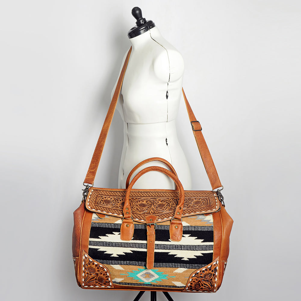 ADBG516 American Darling Tooled Leather & Saddle Blanket Duffel Bag Mae Western Travel Weekender