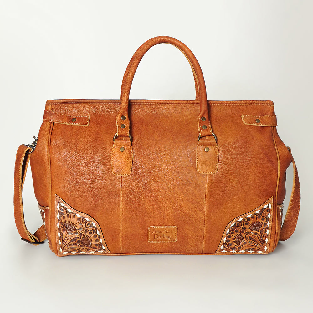 ADBG516 American Darling Tooled Leather & Saddle Blanket Duffel Bag Mae Western Travel Weekender