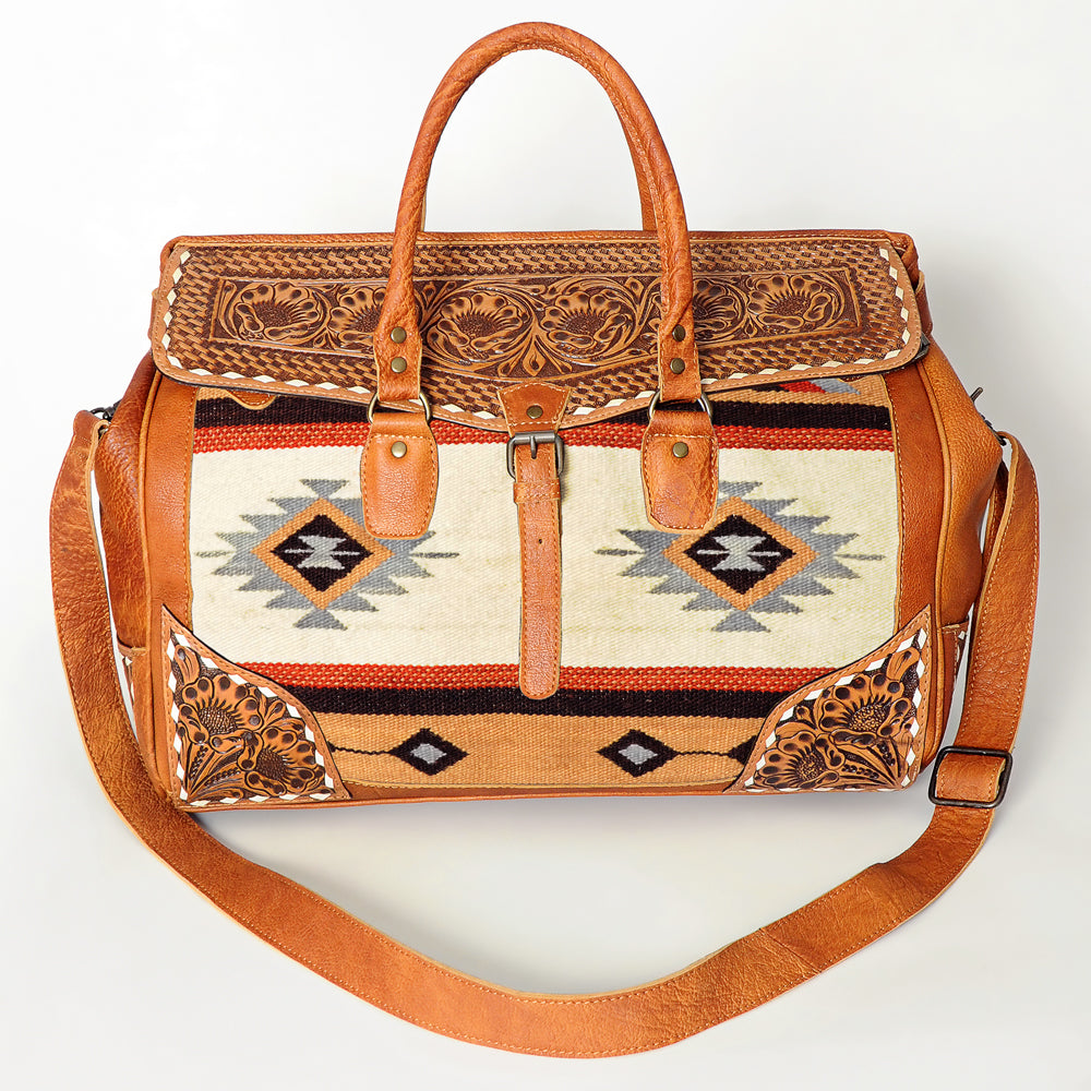 ADBG516 American Darling Tooled Leather & Saddle Blanket Duffel Bag Mae Western Travel Weekender
