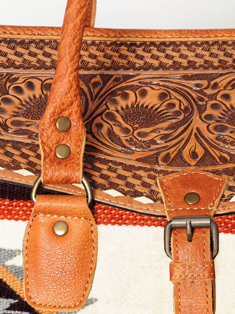 ADBG516 American Darling Tooled Leather & Saddle Blanket Duffel Bag Mae Western Travel Weekender