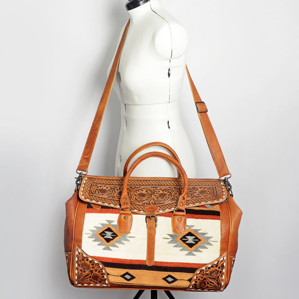 ADBG516 American Darling Tooled Leather & Saddle Blanket Duffel Bag Mae Western Travel Weekender