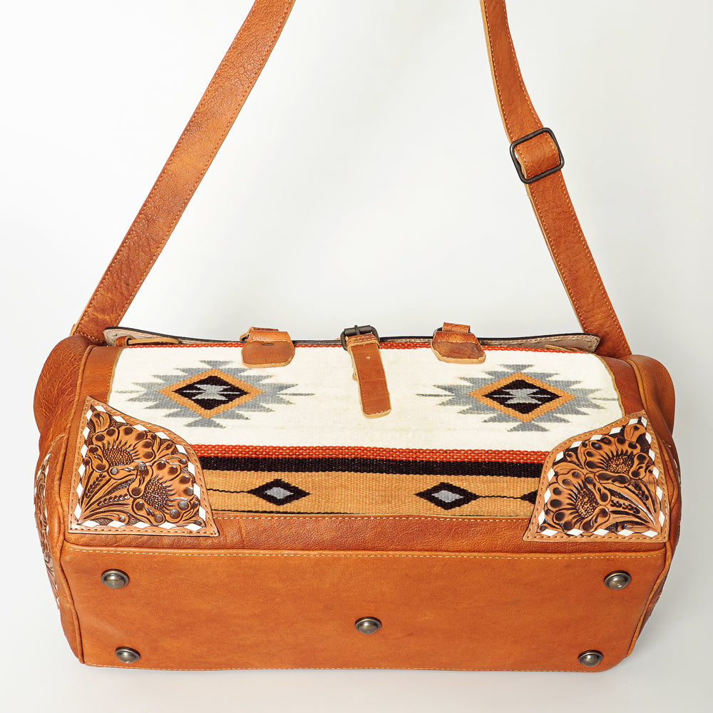ADBG516 American Darling Tooled Leather & Saddle Blanket Duffel Bag Mae Western Travel Weekender
