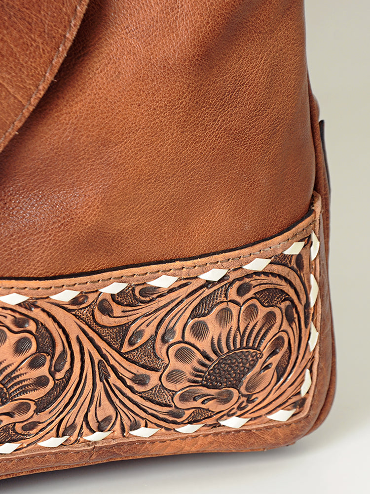 ADBG516 Tooled Leather & Saddle Blanket Duffel Bag Mae Western Travel Weekender by American Darling