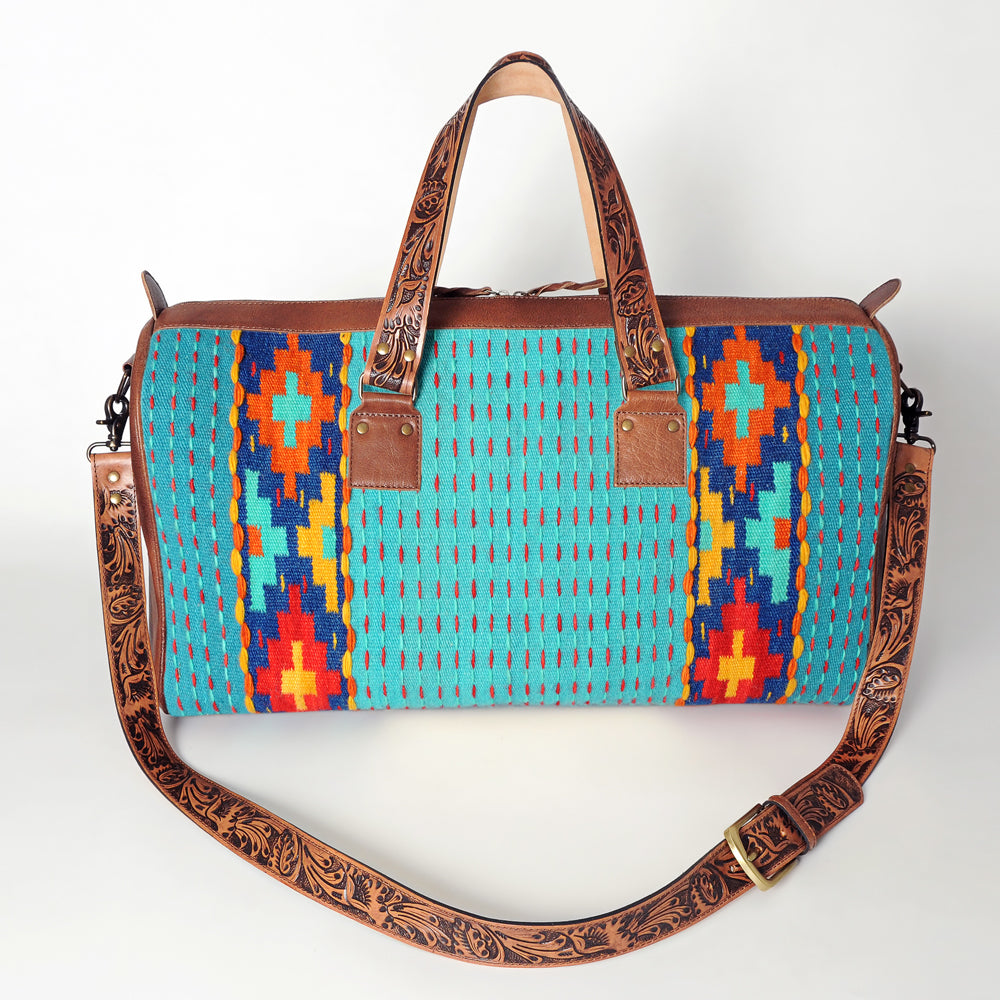LC-ADBG870 Western Leather Duffel Bag with Tooled Straps & Wool Saddle Blanket American Darling Travel Bag