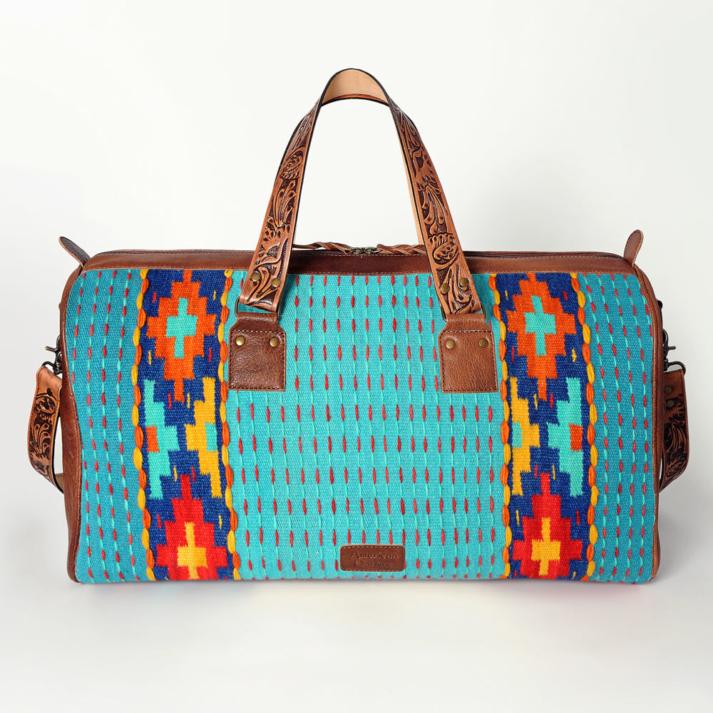 LC-ADBG870 Western Leather Duffel Bag with Tooled Straps & Wool Saddle Blanket American Darling Travel Bag