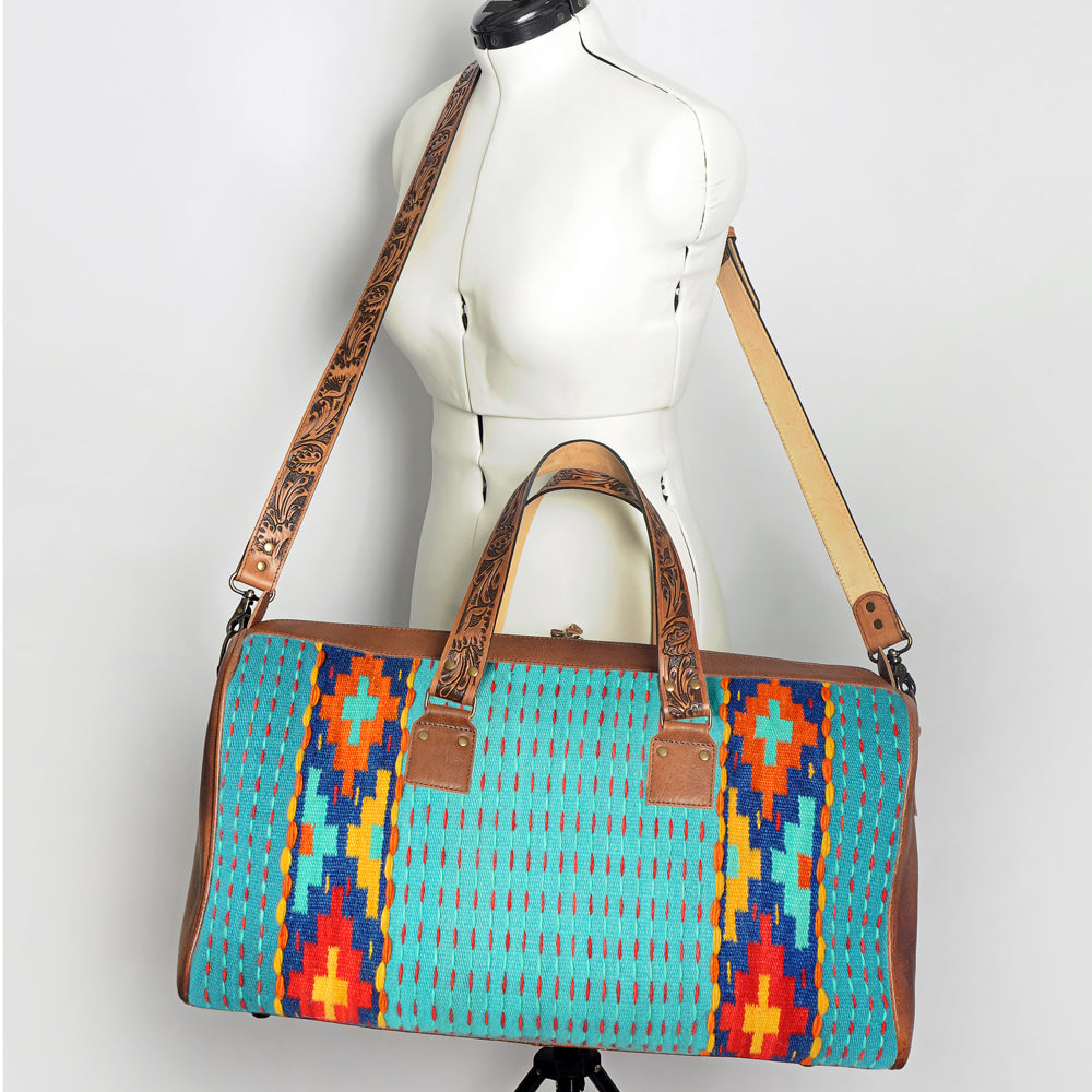 LC-ADBG870 Western Leather Duffel Bag with Tooled Straps & Wool Saddle Blanket American Darling Travel Bag