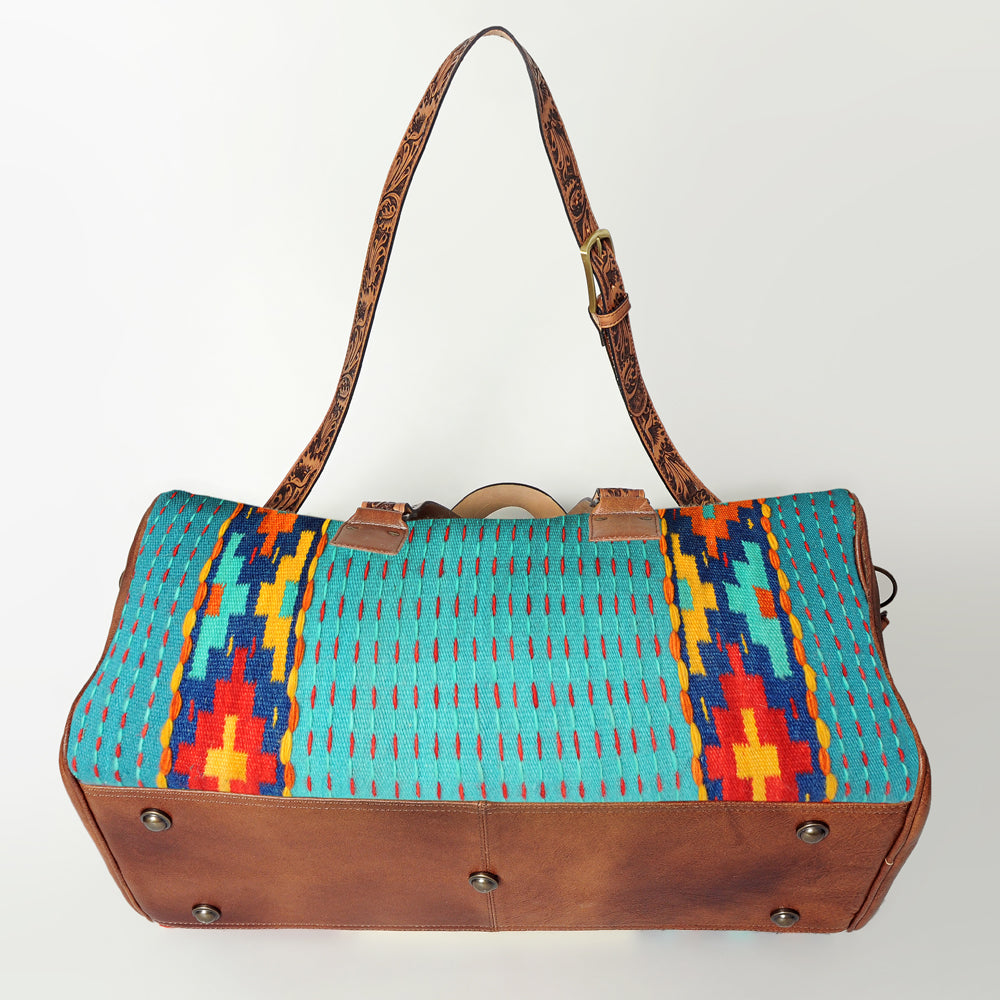 LC-ADBG870 Western Leather Duffel Bag with Tooled Straps & Wool Saddle Blanket American Darling Travel Bag