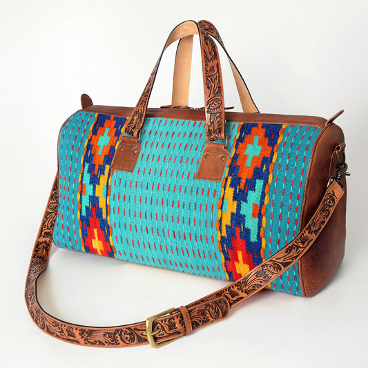 LC-ADBG870 Western Leather Duffel Bag with Tooled Straps & Wool Saddle Blanket American Darling Travel Bag