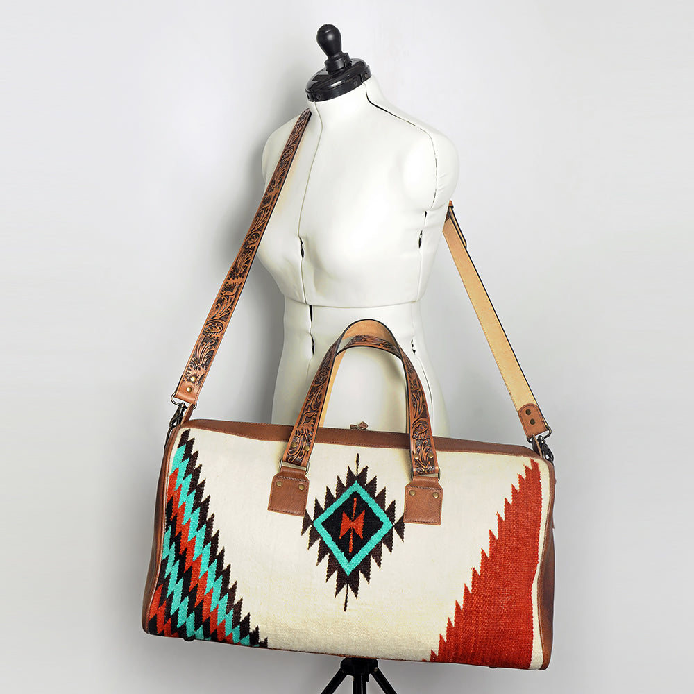 LC-ADBG870 Western Leather Duffel Bag with Tooled Straps & Wool Saddle Blanket American Darling Travel Bag