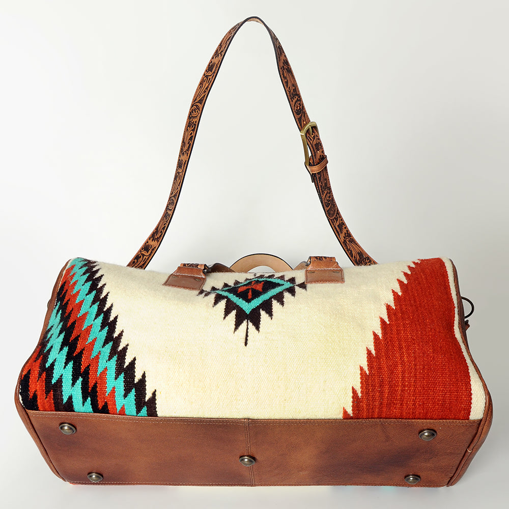 LC-ADBG870 Western Leather Duffel Bag with Tooled Straps & Wool Saddle Blanket American Darling Travel Bag