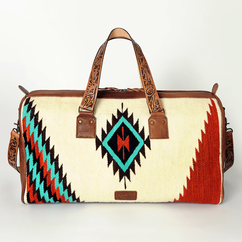 LC-ADBG870 Western Leather Duffel Bag with Tooled Straps & Wool Saddle Blanket American Darling Travel Bag