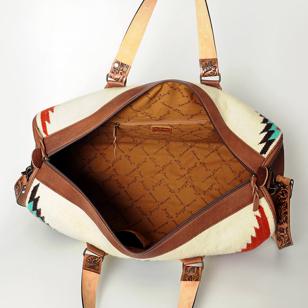 LC-ADBG870 Western Leather Duffel Bag with Tooled Straps & Wool Saddle Blanket American Darling Travel Bag