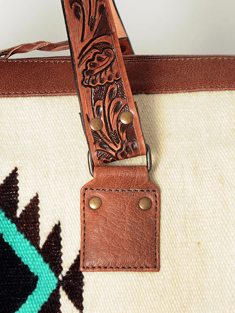 LC-ADBG870 Western Leather Duffel Bag with Tooled Straps & Wool Saddle Blanket American Darling Travel Bag