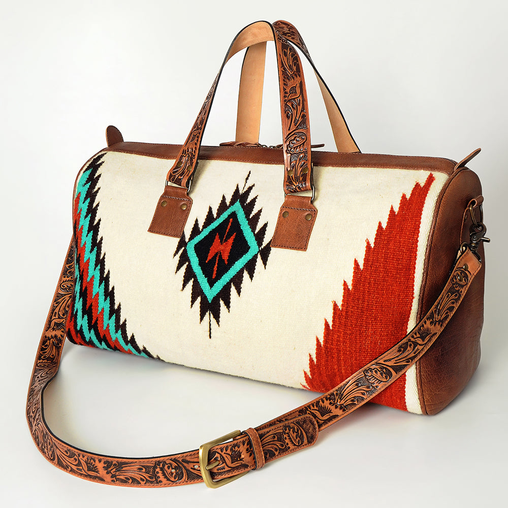 LC-ADBG870 Western Leather Duffel Bag with Tooled Straps & Wool Saddle Blanket American Darling Travel Bag