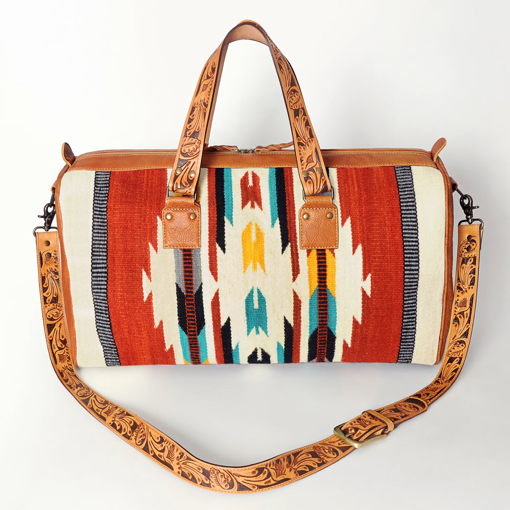 LC-ADBG870 Western Leather Duffel Bag with Tooled Straps & Wool Saddle Blanket American Darling Travel Bag