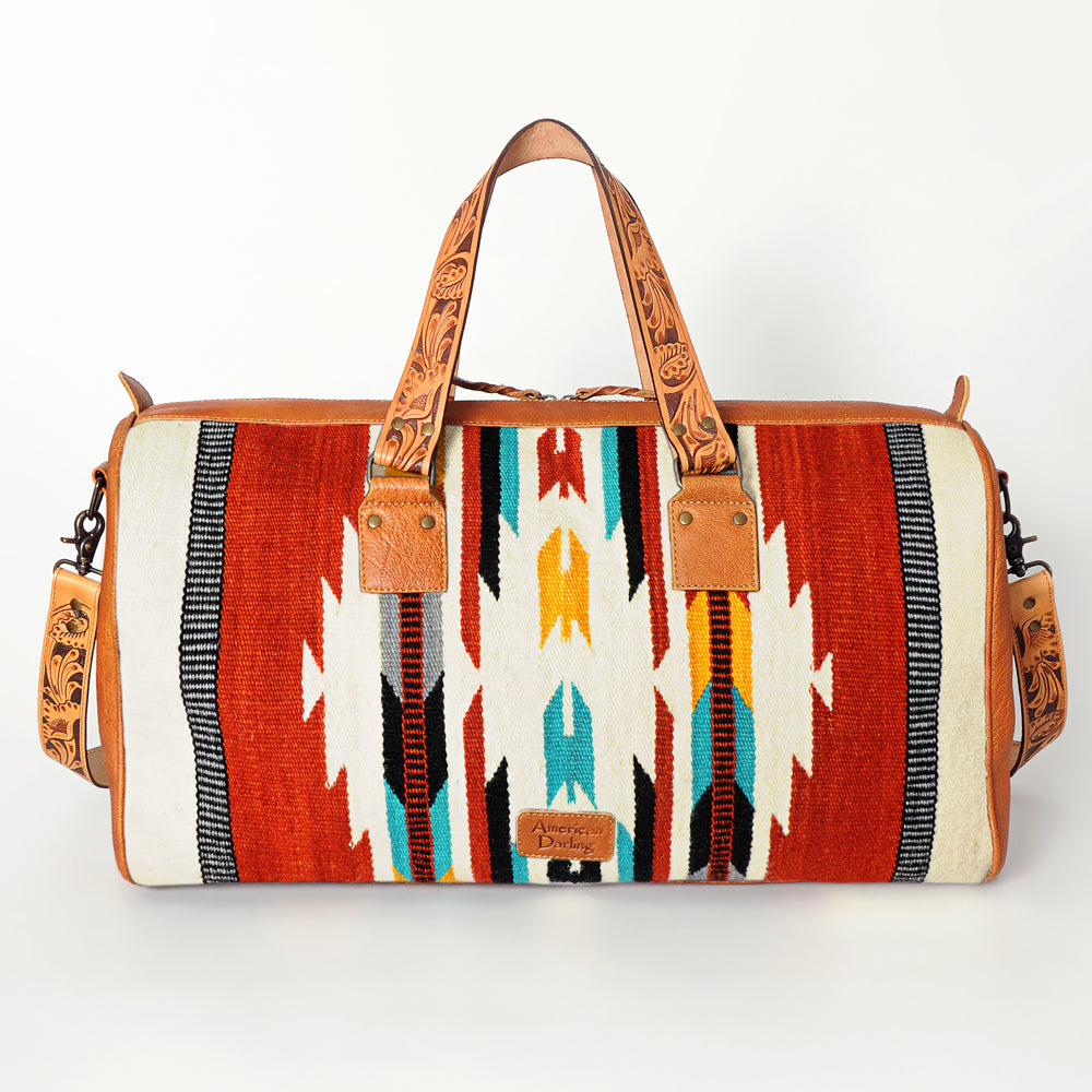 LC-ADBG870 Western Leather Duffel Bag with Tooled Straps & Wool Saddle Blanket American Darling Travel Bag
