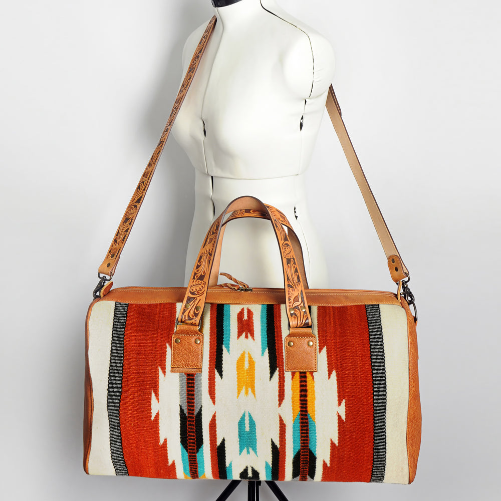 LC-ADBG870 Western Leather Duffel Bag with Tooled Straps & Wool Saddle Blanket American Darling Travel Bag