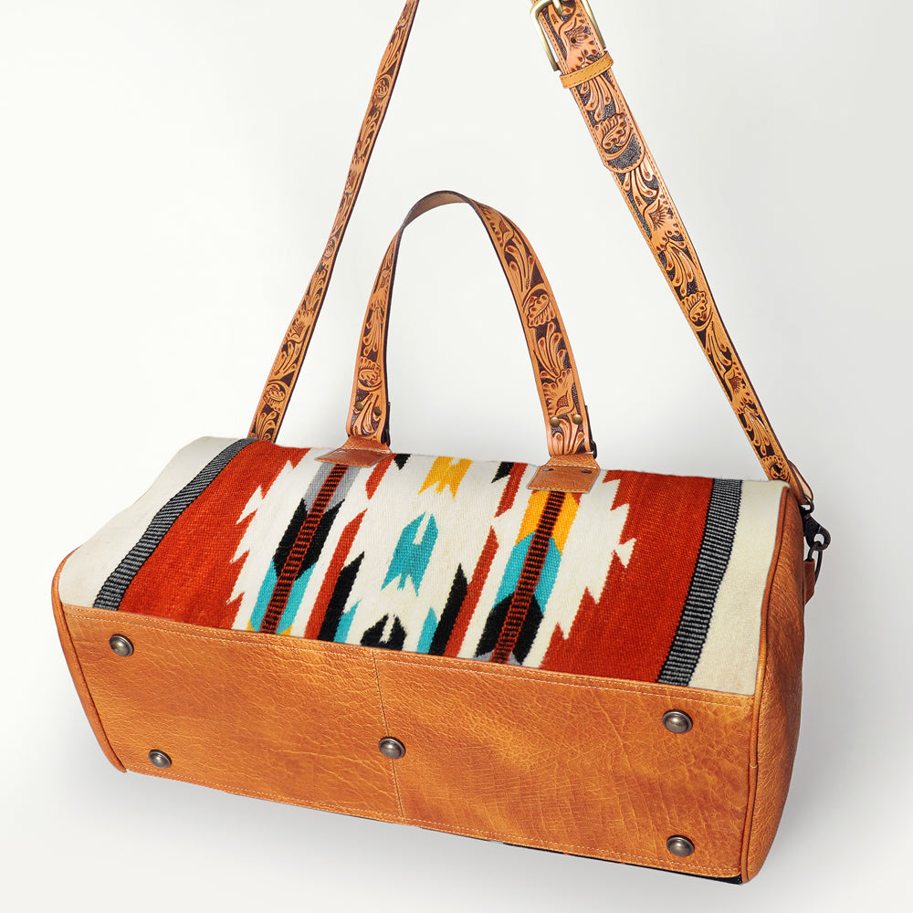 LC-ADBG870 Western Leather Duffel Bag with Tooled Straps & Wool Saddle Blanket American Darling Travel Bag