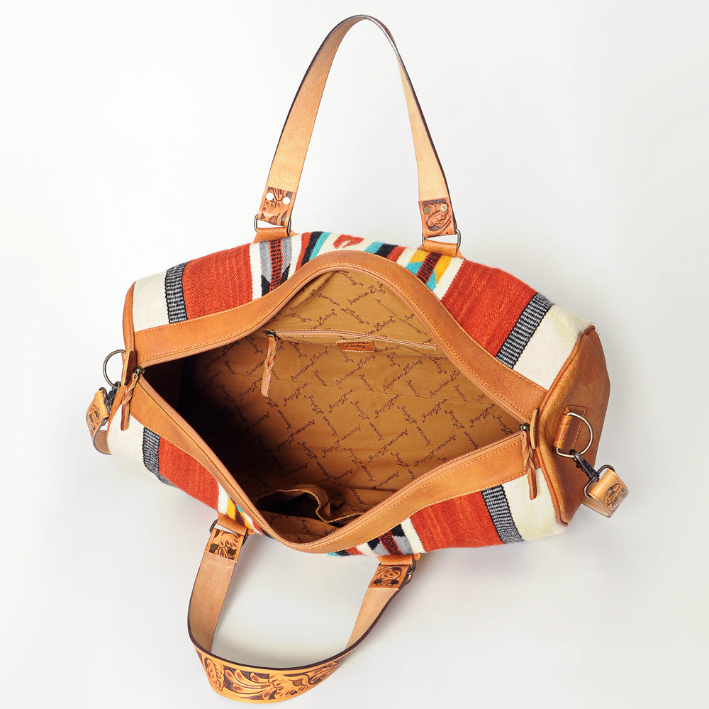 LC-ADBG870 Western Leather Duffel Bag with Tooled Straps & Wool Saddle Blanket American Darling Travel Bag