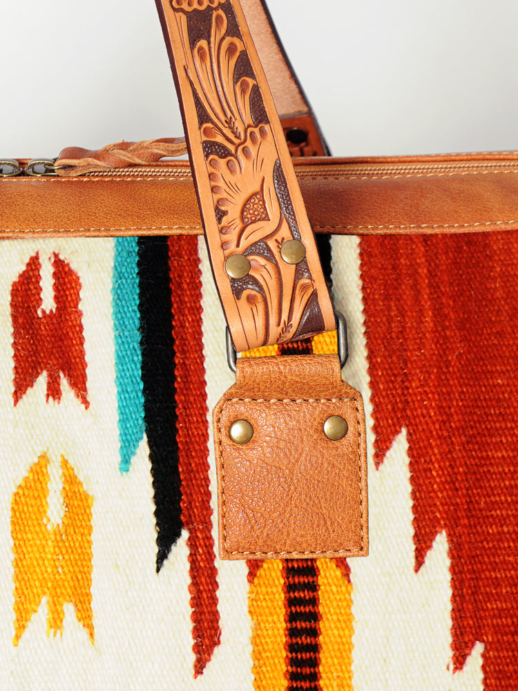 LC-ADBG870 Western Leather Duffel Bag with Tooled Straps & Wool Saddle Blanket American Darling Travel Bag