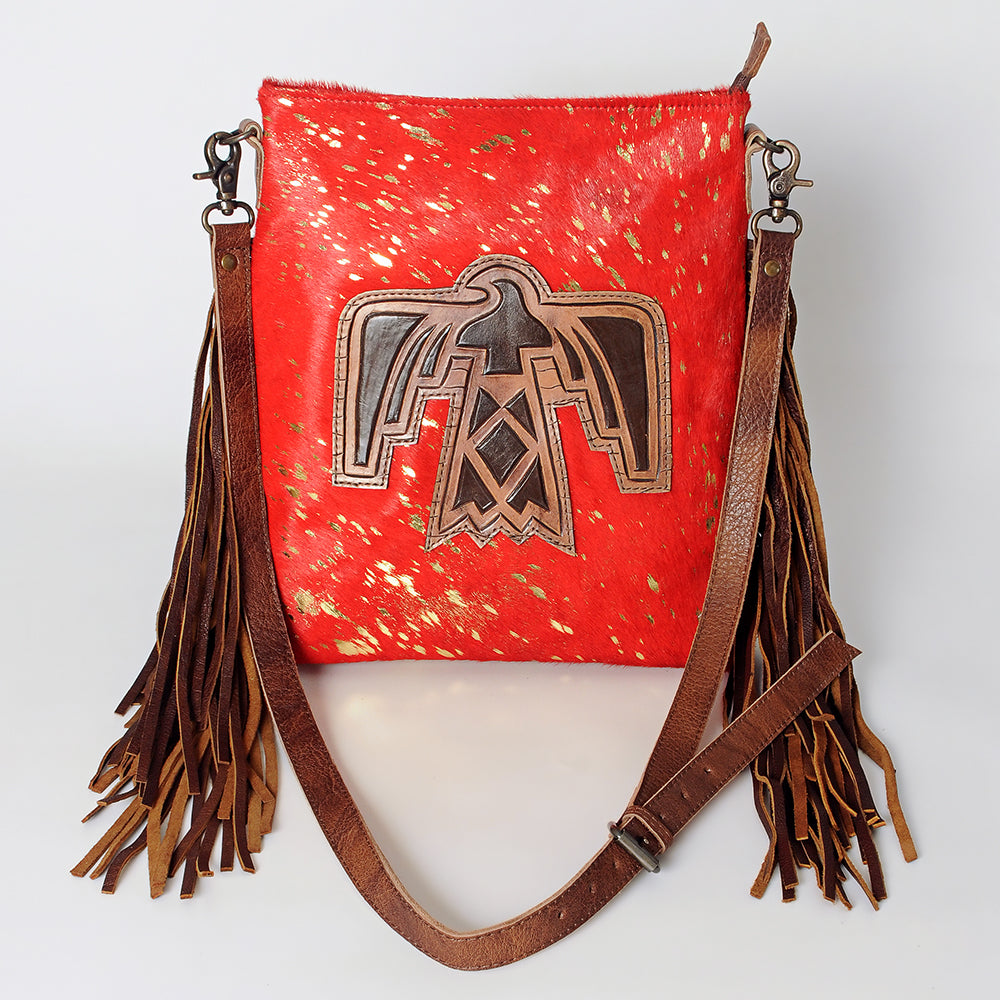 LC-ADBG719 Hair-On Cowhide Crossbody Bag with Leather Fringe
