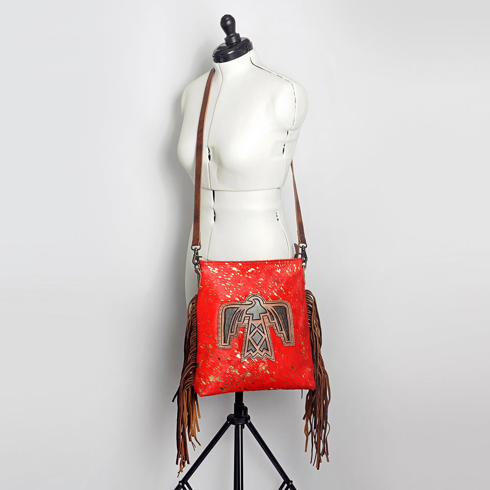 LC-ADBG719 Hair-On Cowhide Crossbody Bag with Leather Fringe