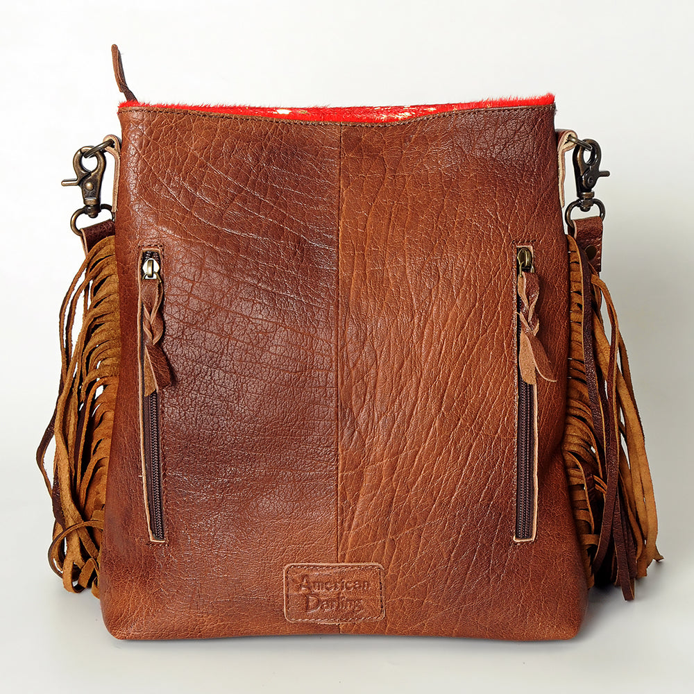 LC-ADBG719 Hair-On Cowhide Crossbody Bag with Leather Fringe