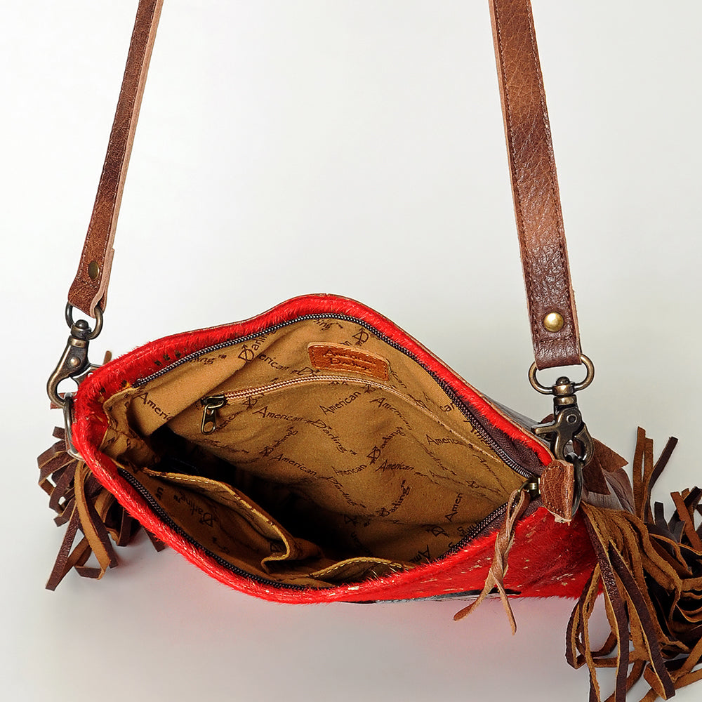 LC-ADBG719 Hair-On Cowhide Crossbody Bag with Leather Fringe