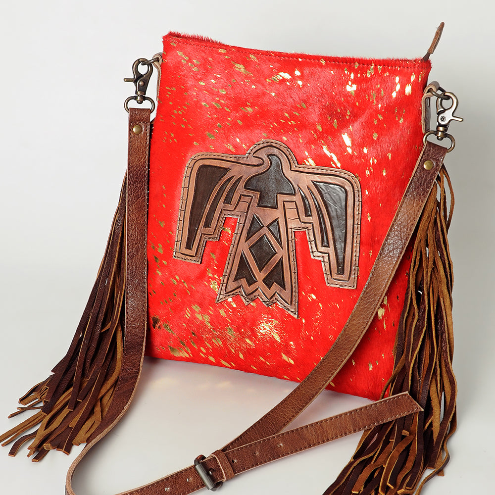 LC-ADBG719 Hair-On Cowhide Crossbody Bag with Leather Fringe