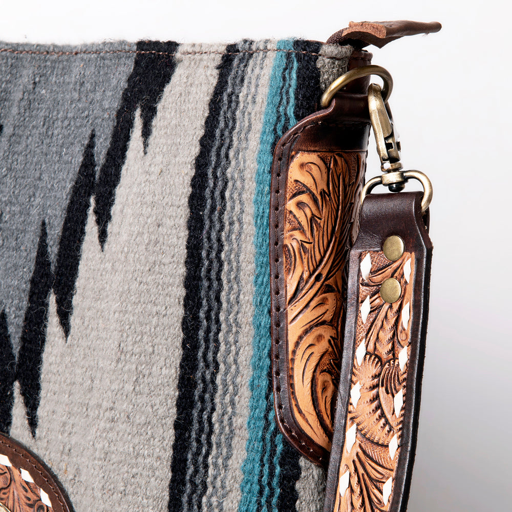 LC-ADBGA283 American Darling Wool Saddle Blanket Crossbody with Tooled Leather Strap