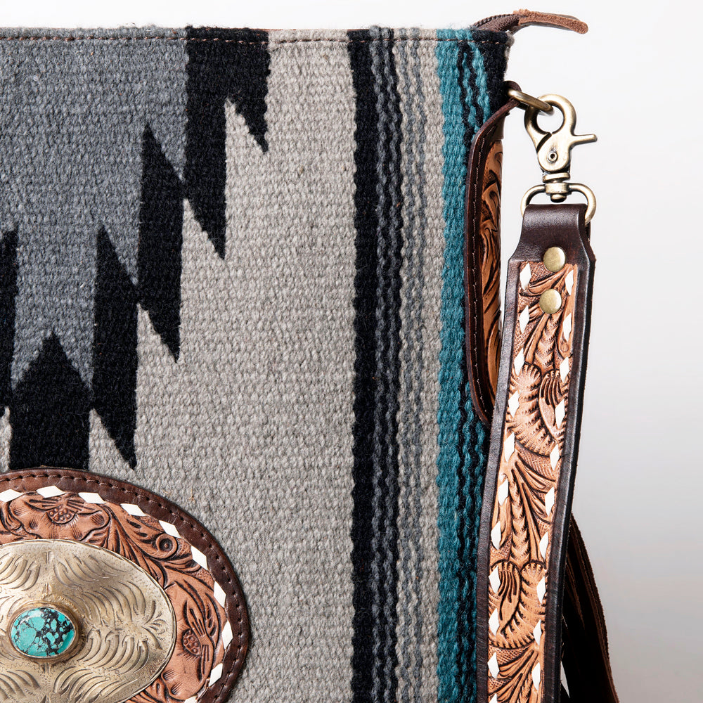 LC-ADBGA283 American Darling Wool Saddle Blanket Crossbody with Tooled Leather Strap