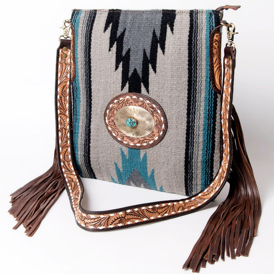 LC-ADBGA283 American Darling Wool Saddle Blanket Crossbody with Tooled Leather Strap
