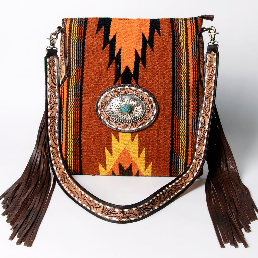LC-ADBGA283 American Darling Wool Saddle Blanket Crossbody with Tooled Leather Strap