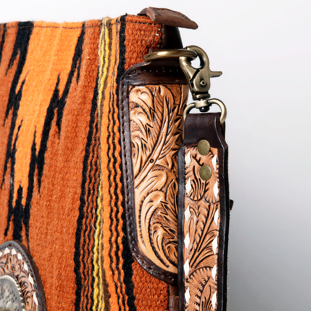 LC-ADBGA283 American Darling Wool Saddle Blanket Crossbody with Tooled Leather Strap