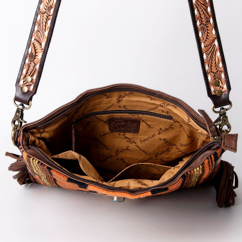 LC-ADBGA283 American Darling Wool Saddle Blanket Crossbody with Tooled Leather Strap